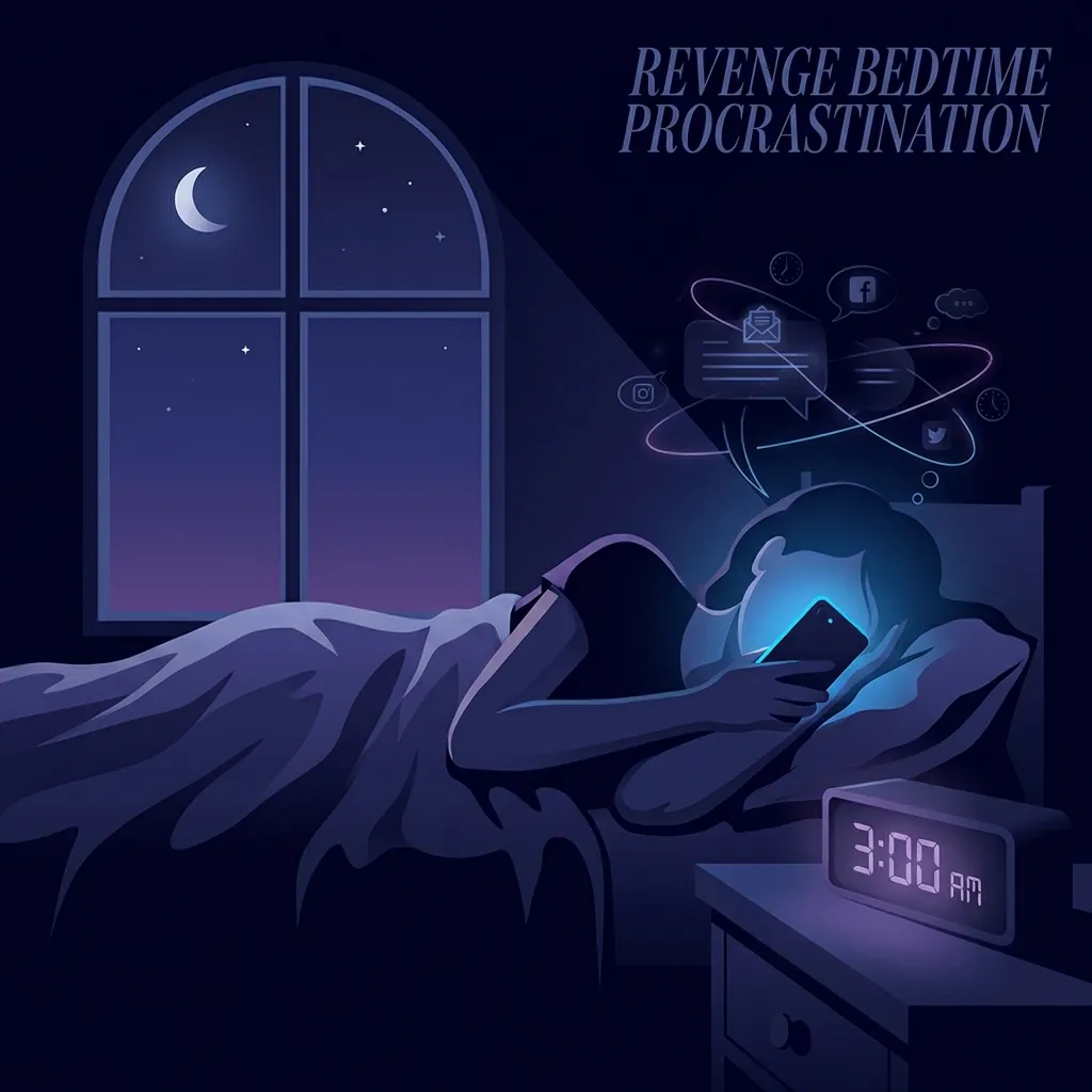 Insomnio vengativo - Ilustración de persona con móvil a las 3AM
